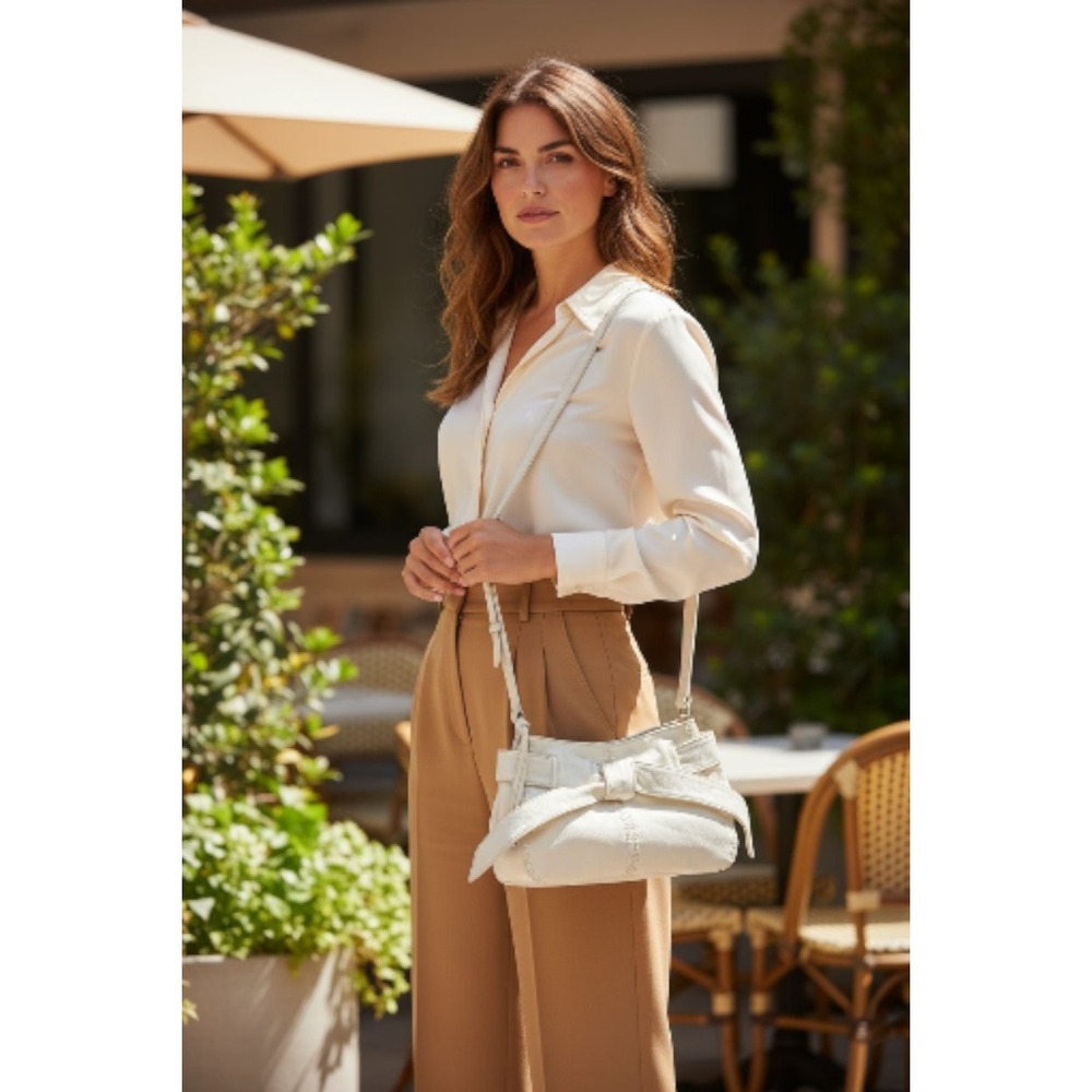 Brighton White‎ Leather Shoulder Bag Bow Detail Hobo Purse 0068647